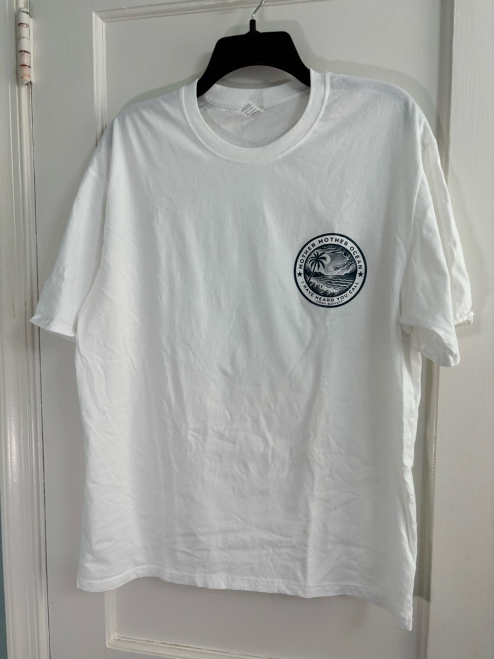 Gildan White Short-Sleeve Tee with Navy Coastal Pocket Graphic